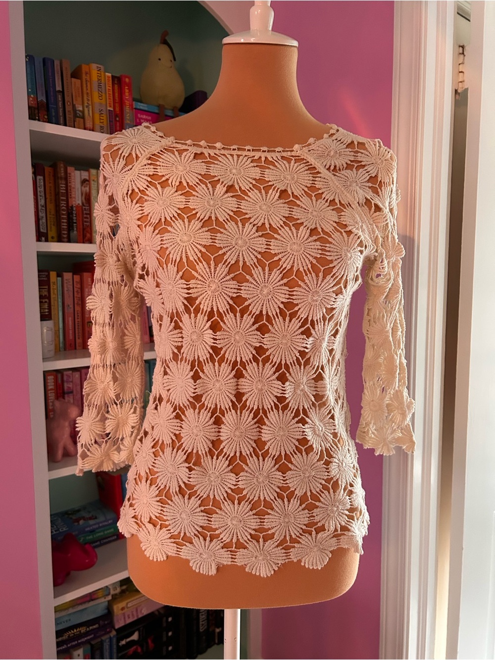 Xhilaration Cream Crochet Floral Long-Sleeve